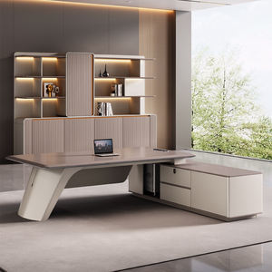 Muebles de Oficina Ejecutivos Modernos de Lujo en Forma de L, Fotos de Mesa de Oficina Moderna para Jefe, Mesa de Manicura en Forma de L con Aspiradora - Product Image 3