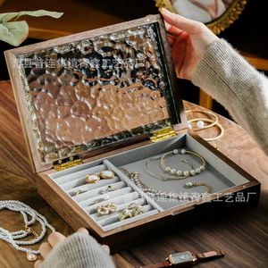 Solid Wood Jewelry <b>Box</b> With <b>Glass</b> Lid Rectangle Storage For Necklace Ring Earring Display Home Use - Product Image 2