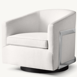 Fauteuil pivotant moderne Rhoohill de style américain en métal, fauteuil de salon, fauteuil de chambre à coucher en lin blanc, fauteuil de détente - Product Image 2