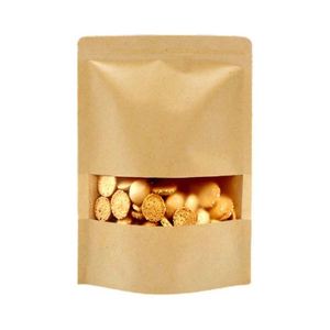 Sac en papier kraft à fermeture éclair, à fond plat, avec fenêtre, faible MOQ, en promotion, pour emballage alimentaire promotionnel - Product Image 4