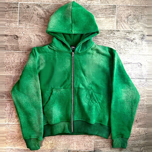Sudadera con Capucha Verde para Hombre, Cierre de Cremallera, Corte Regular, Color Sólido, Informal, Tejido de Algodón y Felpa, para Otoño - Product Image 1