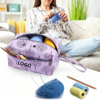 Sac de rangement zippé multifonction élégant, écologique, résistant à l'eau, en polyester, pour le rangement des fils à tricoter, des crochets et les voyages