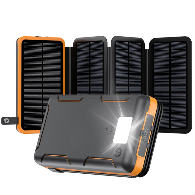 Fast Charging 20000mAh 4 Solar Panels Foldable Camping Outdoor Portable Solar Charger Power Banks Power Station With Led Lights