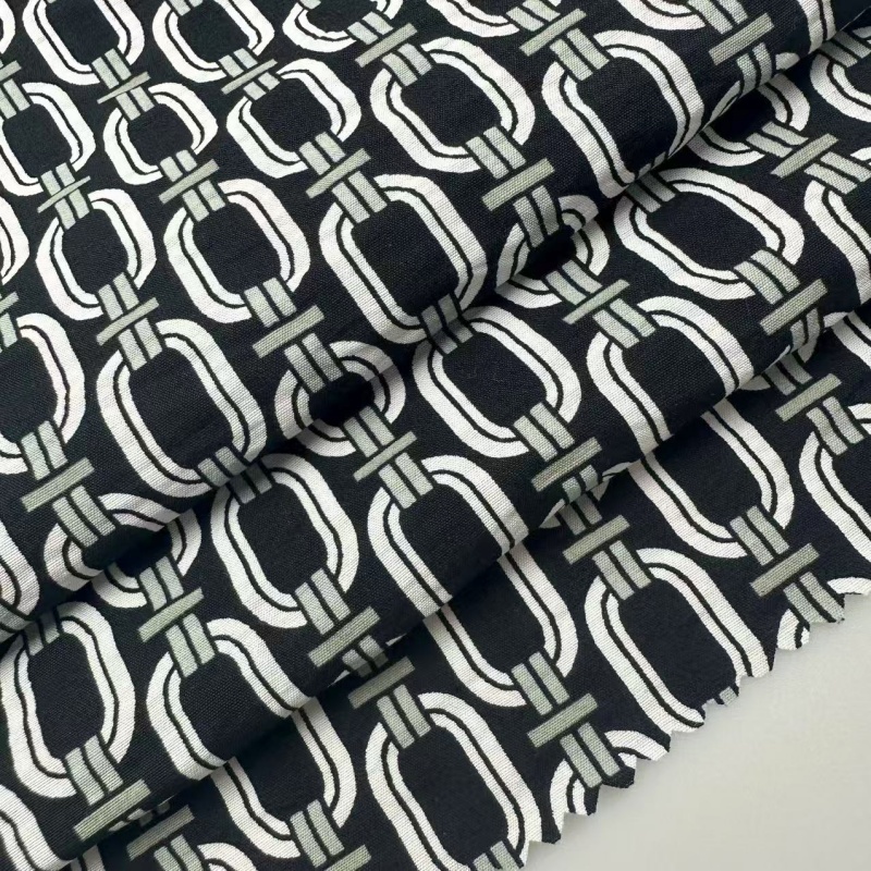 Geometric & Chain Pattern Printed Woven Fabric for Girls' Dress Suit & Shirt-Plain Style Low MOQ Nylon/Rayon Available