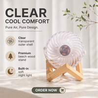 Ventilateur de bureau portable mini en plastique à trois vitesses avec éclairage LED rechargeable par USB de type C pour usage domestique et hôtelier