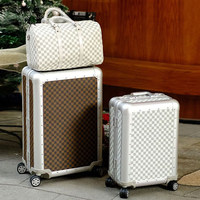 Valise en aluminium et cuir 20 pouces pour femme, bagage à roulettes, valise de voyage en aluminium avec sac fourre-tout
