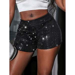 High Elastic Waist <strong>Black</strong> <strong>Shorts</strong> Women <strong>Shorts</strong> Sexy 100% Polyester <strong>Glitter</strong> Sequin <strong>Shorts</strong> - Product Image 1