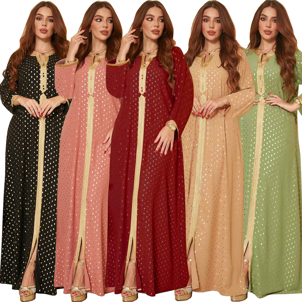 Ab167 Universal for Autumn, Winter and Four Seasons Robe Fashion Lace Southeast Asia Hot Sale Middle East Bronzing Dress Women