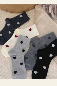 Men's Crew <b>Socks</b> <b>Black</b> Knitted Heart Pattern Daily Wear Regular Style - Product Image 6