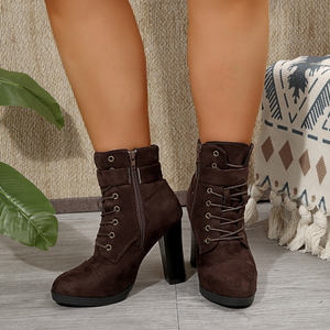 Bottines d'hiver pour femme en coton <span class=keywords><strong>bleu</strong></span> <span class=keywords><strong>marine</strong></span> à bout pointu, talon épais, à lacets, avec boucle, antidérapantes, soutien de la voûte plantaire, style habillé - Product Image 5