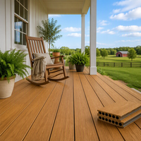 Tarima de WPC Económica Ynori, Diseño de Madera Hueca con Vetas de Teca, 23 mm, 140 mm, Canal Redondo, para Casa de Campo, Impermeable, Directo de Fábrica