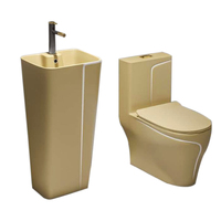 WC monobloc coloré à poser au sol, cuvette de toilette en céramique jaune, ensemble WC, urinoir et lavabo