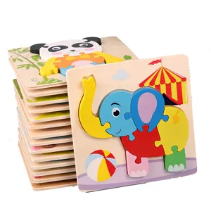 QINGTANG Mainan Puzzle Kartun 3D Pendidikan Awal Mainan Jigsaw Puzzle Kayu untuk Anak-anak