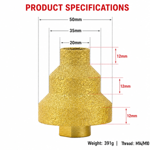 Foret diamanté brasé sous vide M14 5/8"-11 pour l'élargissement des trous et le chanfreinage des bords des carreaux de pierre - 001 - Product Image 5