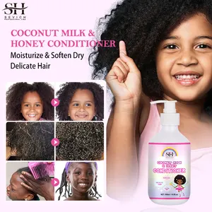 Juego de cuidado del cabello para niños, color negro natural, champú y acondicionador de cuidado profundo para niños, restaura la humedad y el brillo