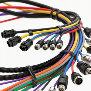Harnais de câblage électronique multi-branques personnalisé avec fiche aviation métallique circulaire et tube ondulé - Product Image 1