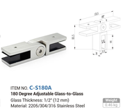 Connecteur de balustrade en verre à angle réglable 180 °   Matériel de clôture de piscine en verre-à-verre en acier inoxydable 304 316