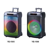 YE-1505 Speaker Karaoke LED RGB Outdoor 15 Inch dengan TWS untuk Mikrofon 5.1 Terintegrasi, Bertenaga Baterai, Kabinet Plastik