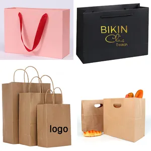 Wholesale Fast Food Bag Factory Price Cheap Plain brown Food Carry Bag Takeout Kraft Paper Bags With or Without Greaseproof Film