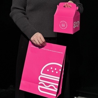 Caja para Hamburguesas Desechable de Papel Rosa Tipo Concha para Comida Rápida, Envase para Comida para Llevar de Restaurantes