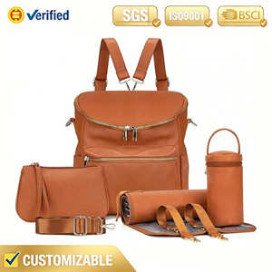 Mochila Pañalera Impermeable con USB, Diseño Elegante, Botella de Agua Vegana, Cuna Plegable, Bolsa de Cuero para Bebé, Mochilas para Pañales - Product Image 1