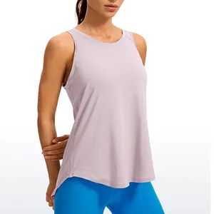 Customized Hot Selling Women Sport Sleeveless Shirt Cotton Tank Split Open Back T Shirt