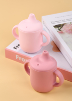 Gobelet à bec verseur en silicone de qualité alimentaire 150 ml, bec verseur en forme de bec de canard, doubles poignées, couvercle anti-poussière, débit moyen, lavable, pour les tout-petits