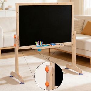 Tableau magnétique Montessori pour enfants 2 en 1, chevalet d'art en bois réglable de grande taille avec craies - Product Image 2