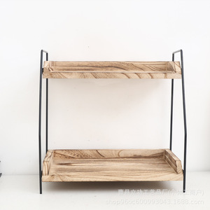 Double Layer Wooden <b>Desk</b> Organizer Iron Frame Storage Rack For Office Home Countertop Use Rectangle Standing Type 2 Tier - Product Image 1