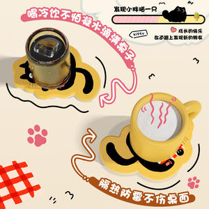 Sous-verre en terre de diatomée motif chat de dessin animé, résistant à la chaleur, pour café et thé, forme animale, durable, set de table de bureau promotionnel - Product Image 4
