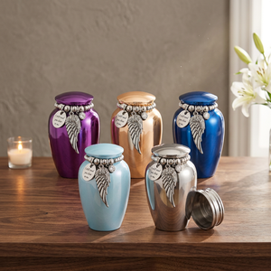 Mini Aluminum Cremation Urns with <b>Angel</b> Wings <b>Charm</b> in Purple Pink Blue Silver Teal 5-15L Capacity Durable for Sympathy Gift - Product Image 3