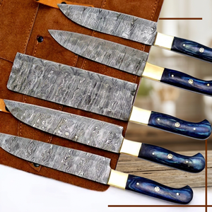 Couteau de cuisine professionnel en acier Damas, lame martelée personnalisée OEM/ODM, ultra-affûtée 58 HRC, ambidextre, manche en bois Pakka et laiton - Product Image 1