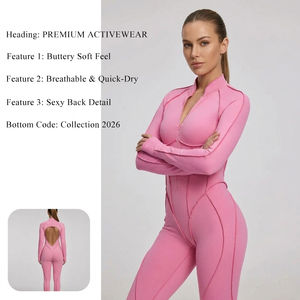 Mono de gimnasio sin costuras para mujer, acanalado, transpirable, con cremallera frontal, <span class=keywords><strong>tirantes</strong></span> finos, manga larga, moldeador, para yoga, de una pieza - Product Image 1