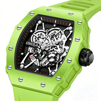 Montre sport à quartz de luxe pour homme ONOLA 3827C - Cadran squelette en forme de barillet, lumineux, étanche, bracelet en silicone, style business