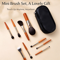 Ensemble de 9 mini-pinceaux de maquillage à poils doux, applicateurs cosmétiques pour les yeux et le visage, manche en bois, pochette zippée, cadeau de voyage pour retouches rapides