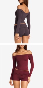 Aoyma Set Yoga Personalizzato con Logo, Maglietta Senza Spalle per <span class=keywords><strong>Donna</strong></span>, Abbigliamento Fitness |   Top da <span class=keywords><strong>palestra</strong></span> a maniche lunghe con reggiseno integrato - Product Image 6