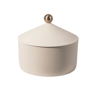 Blanc <span class=keywords><strong>beige</strong></span> grand arôme vide bougie récipient en gros pot de bougie de stockage en céramique avec couvercle - Product Image 1