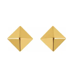 Solid 14k Yellow Gold Plated Medium Pyramid Stud Earrings