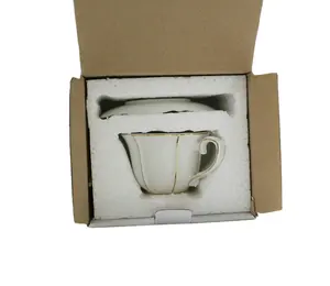 ホット販売製造メールボックス350mlヴィンテージティーコーヒーカップソースカップゴールドエッジセット付き