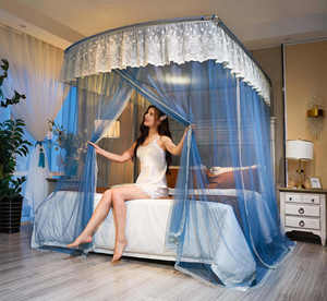 Có thể gập lại 3 cửa sang trọng Hoàng Gia muỗi Net Lều U hình dạng giường tán rèm với khung đứng cho nữ hoàng giường - Product Image 1