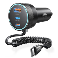 LISEN 2026 Nouvel adaptateur de charge rapide pour voiture 90W Chargeur multi-ports USB C Câble rétractable Alimentation pour iPhone Samsung Tesla