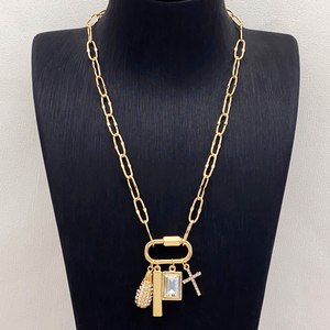 שרשרת תליון אופנתית משובצת יהלומים מלאכותיים, בעיצוב גיאומטרי עם אבזם טיפוס, תכשיט קוריאני משנת <span class=keywords><strong>2026</strong></span>, שרשרת מקסימה לנשים - Product Image 2