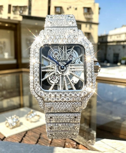 Montres de luxe pour hommes serties de diamants VVS Moissanite, mouvement automatique ajouré, <span class=keywords><strong>bracelet</strong></span> en acier inoxydable - Product Image 3