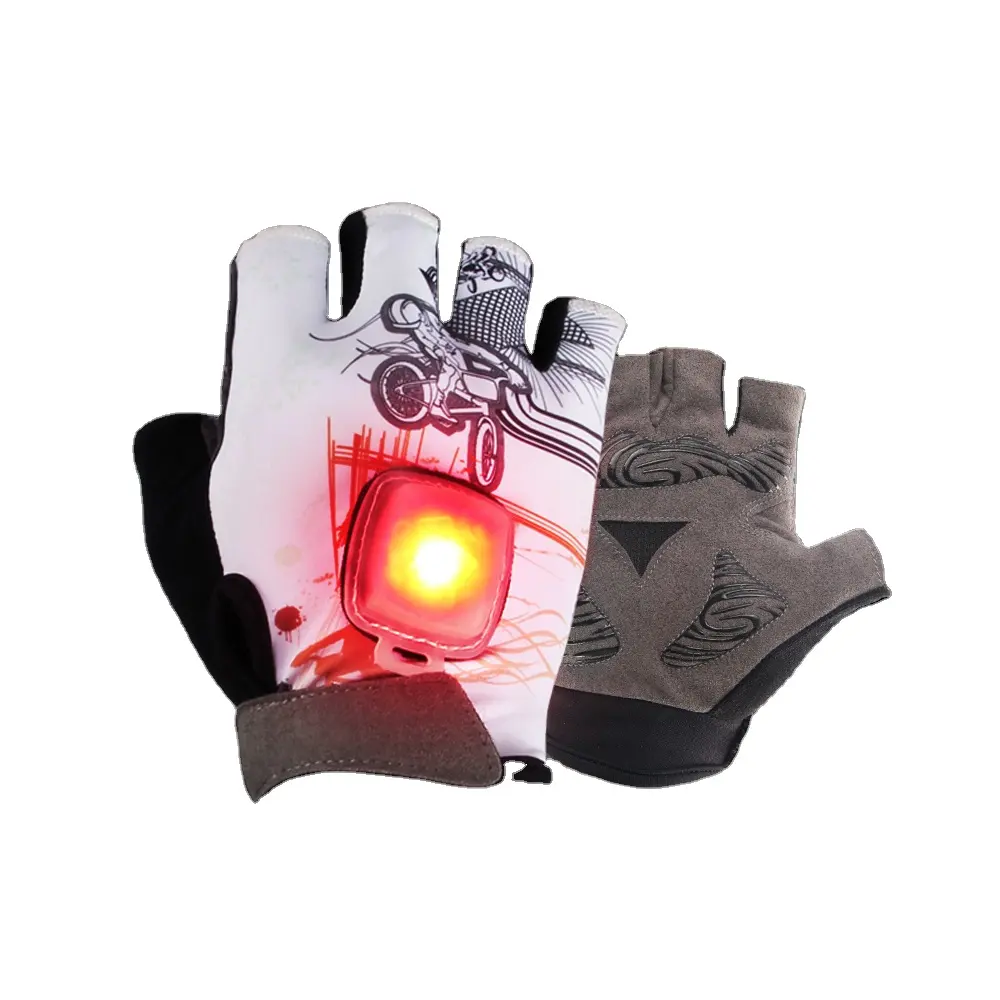 Guantes de bicicleta LED Medio dedo Guantes de advertencia de inducción automática Sensor de gravedad Señal de giro Ciclismo Deportes al aire libre Lycra Nylon