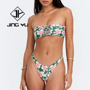 Maillot de bain tube top de haute qualité 2025, décolleté creux, noué, imprimé, vêtements de plage OEM, bikini bohème en polyester - Product Image 1