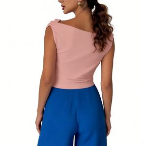Women's Asymmetric Off-Shoulder <b>Top</b> Draped Ruched Sleeveless Blouse Casual Formal Crop <b>Top</b> Shirt Fashion - Product Image 3