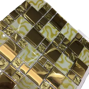 Outdoor Luxury Mosaic Tile Customized Design Laminated Glass Mosaic Tile Foshan Supply Gold Shinny Decoration Mosaic Glass Tile