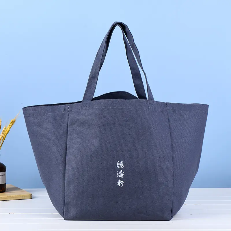 reusable large cotton canvas grocery bag navy blue colors thickened cotton canvas bag with customized logo printed