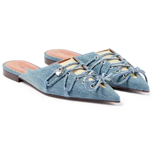 Anmairon new arrivals blue jeans low heel women shoes pointed toe slipper pumps shoes