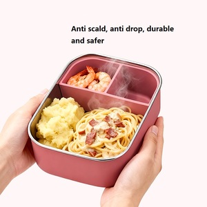 Three-Compartment Square Rectangular Stainless Steel Silicone BPA Free Waterproof Reusable Portable <b>Lunch</b> <b>Box</b> for Children's - Product Image 5